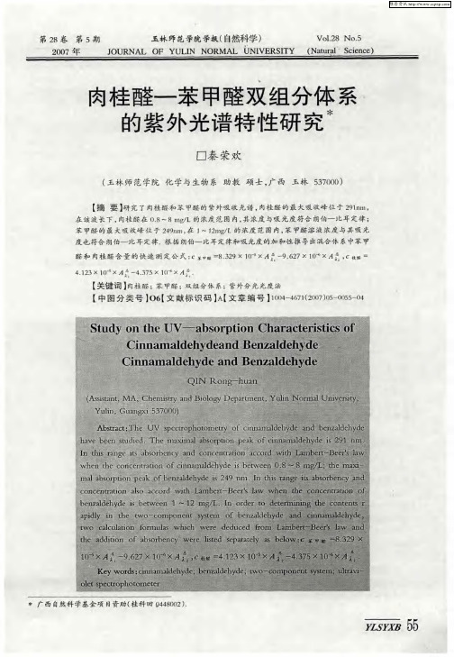 肉桂醛-苯甲醛双组分体系的紫外光谱特性研究