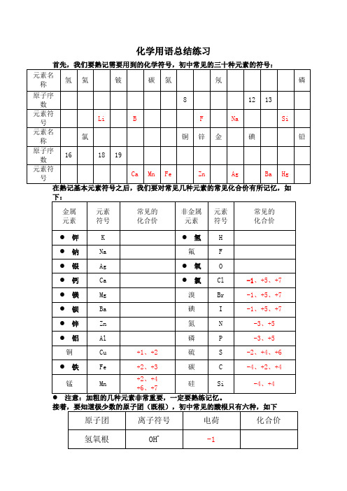 初三化学式书写练习总复习