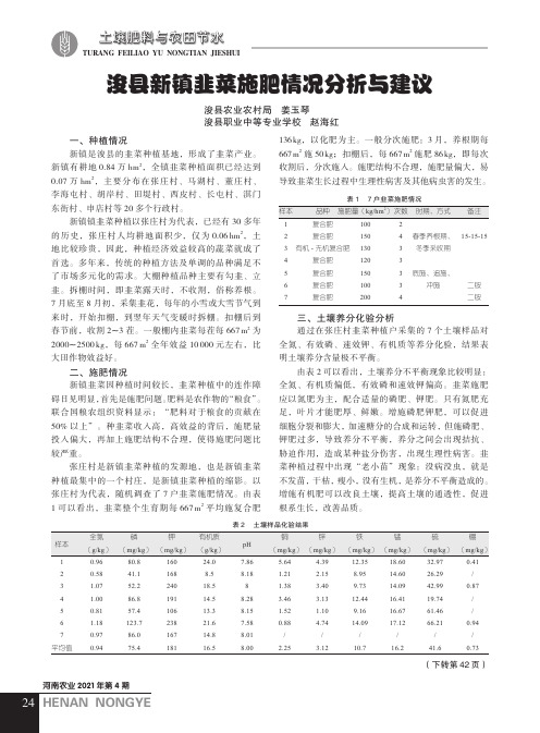 浚县新镇韭菜施肥情况分析与建议