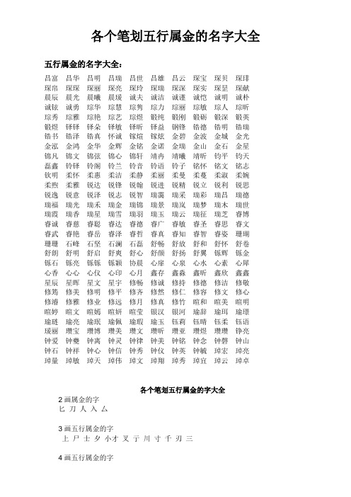 五行属金的名字大全