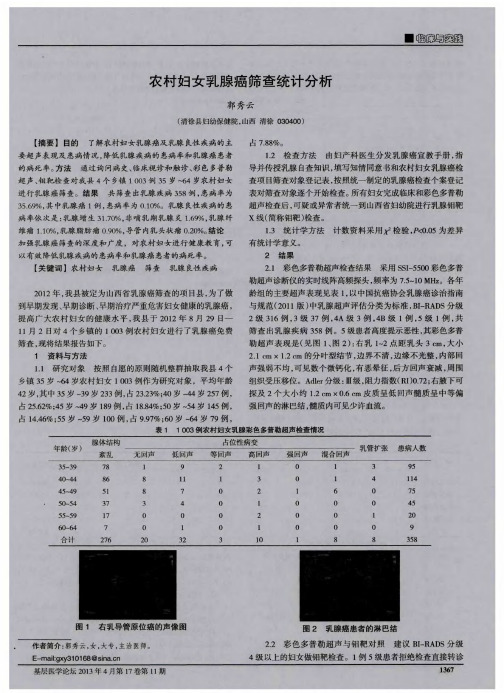 农村妇女乳腺癌筛查统计分析