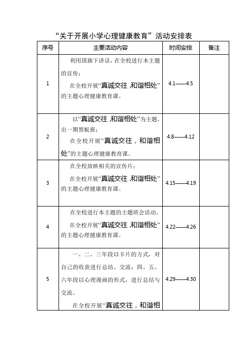 心理健康教育安排表