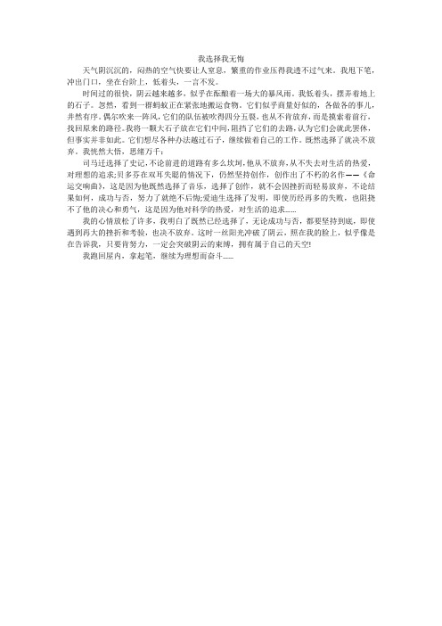 我选择我无悔_初中作文