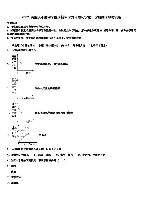 2025届重庆市渝中学区求精中学九年级化学第一学期期末联考试题含解析