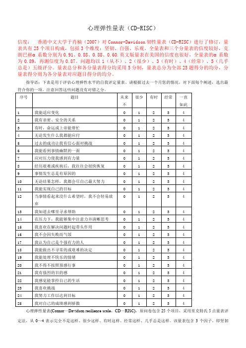 心理弹性量表(CD-RISC)