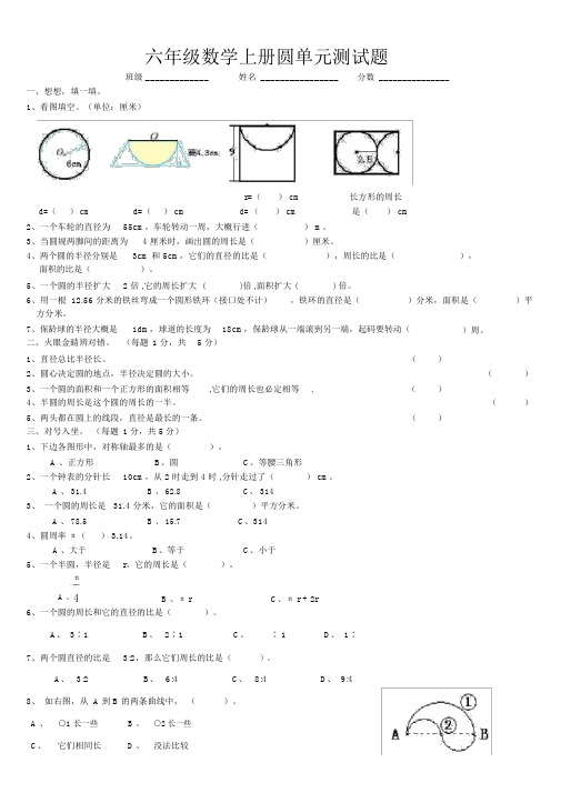 青岛版六年级数学圆单元测试题