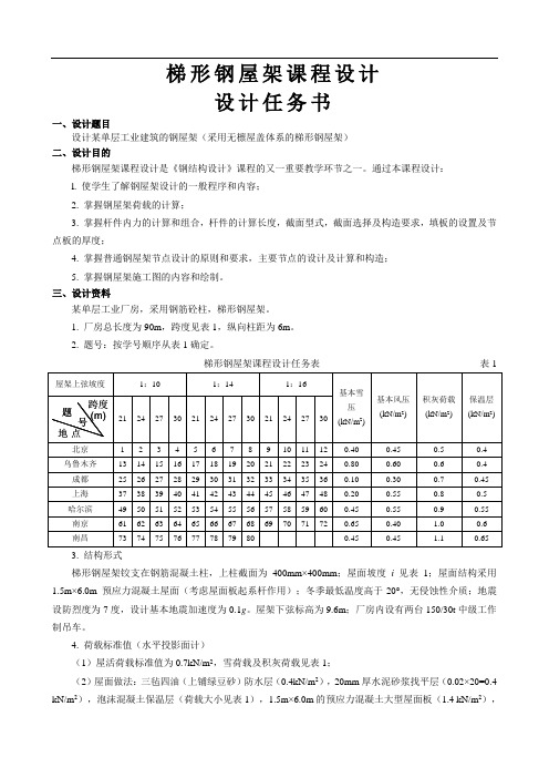 梯形钢屋架课程设计任务书