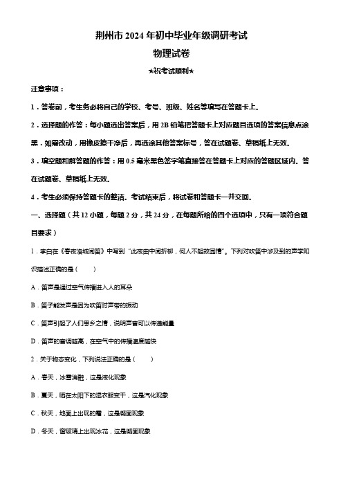 2024年湖北省荆州市九年级调研考试(一模)物理试卷