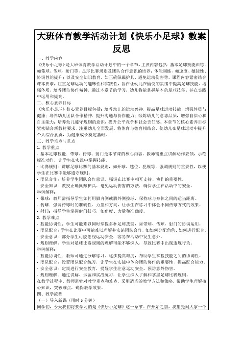 大班体育教学活动计划《快乐小足球》教案反思