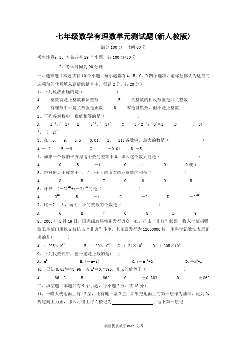 初一数学第一章有理数单元测试题及答案 (1)