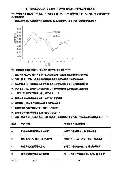 哈尔滨市达标名校2019年高考四月适应性考试生物试题含解析