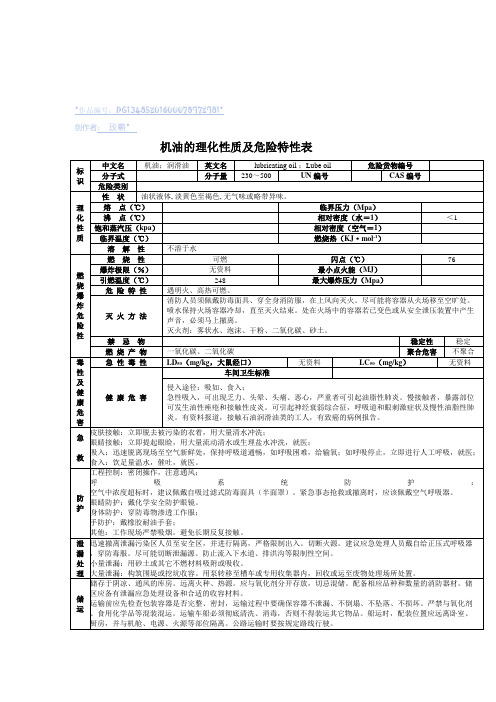 机油的理化性质及危险特性表