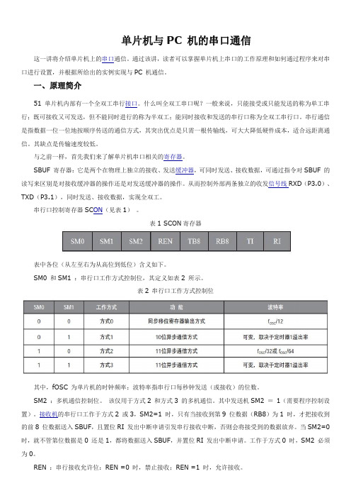 MC51单片机与PC 机的串口通信