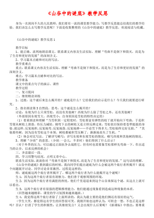 《山谷中的谜底》教学反思
