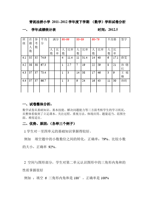 四年级数学试卷分析.32012.5