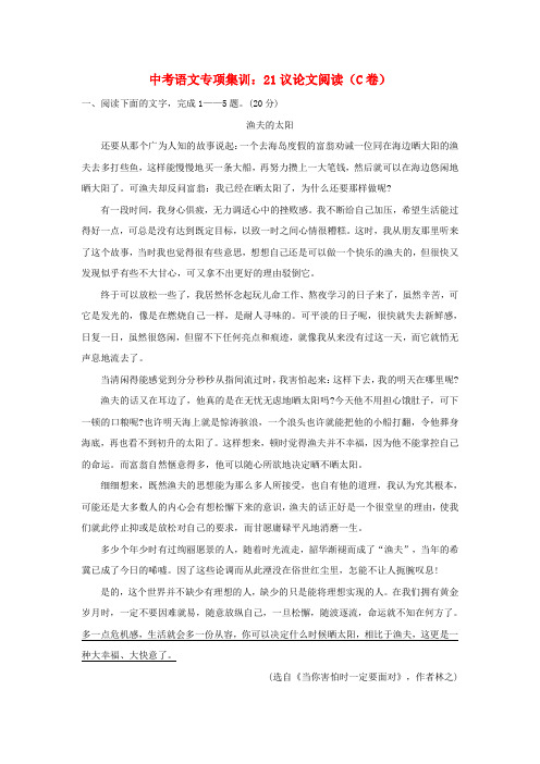 2018年中考语文专项集训21议论文阅读C卷