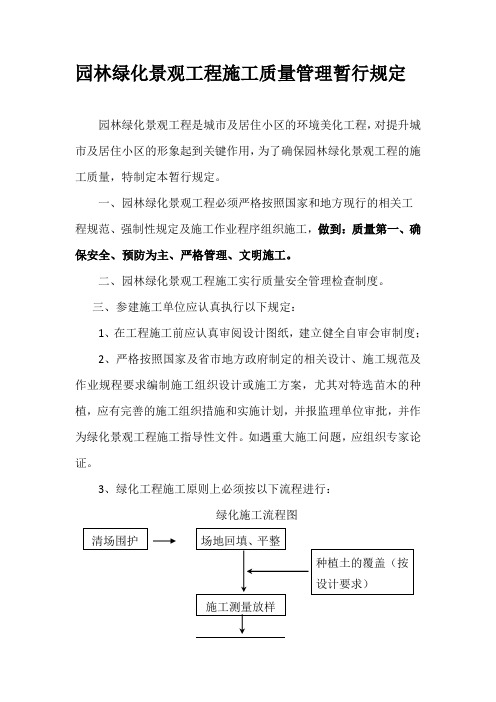 园林绿化景观工程施工质量管理暂行规定