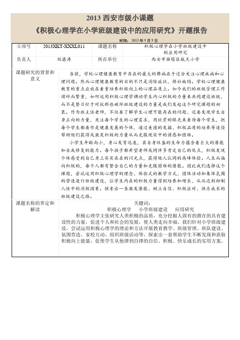 2013心理健康小课题研究开题报告