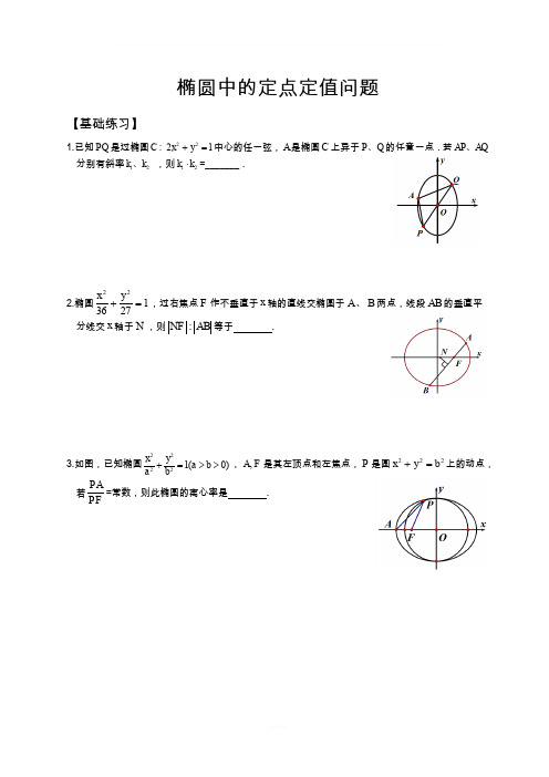 椭圆中的定点定值问题