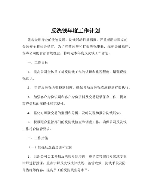 反洗钱年度工作计划