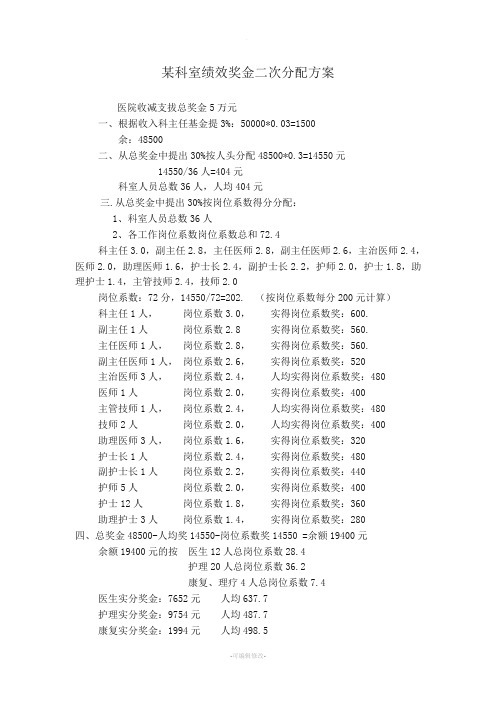 某科室绩效奖金二次分配方案