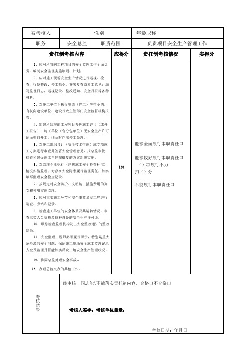 监理安全生产责任制考核内容