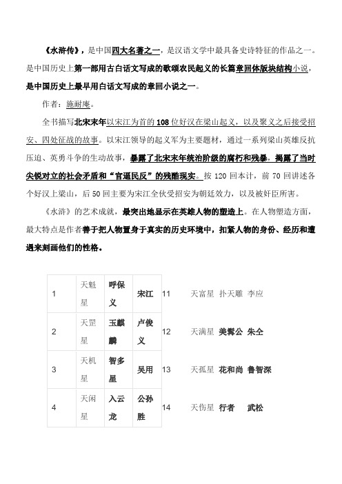 中考《水浒传》1-61回合情节新概括西游记故事概要