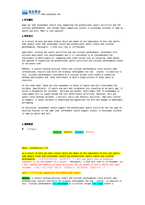 雅思写作-政府类高分范文-是否应该支持孩子参与体育和艺术