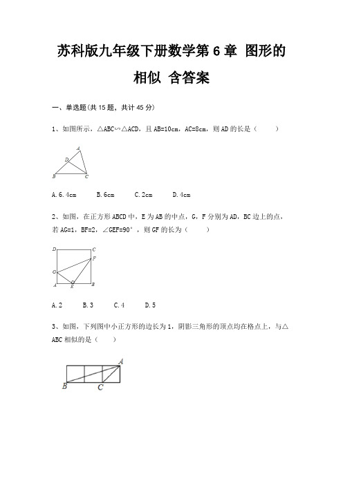 苏科版九年级下册数学第6章 图形的相似 含答案