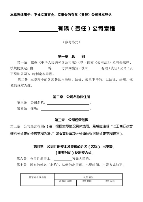 公司不设董事会不设监事会公司章程(设立版)