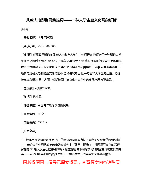 从成人电影到网络热词——一种大学生亚文化现象解析