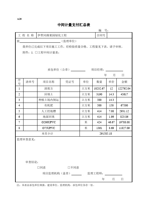 A20-中间计量支付汇总表