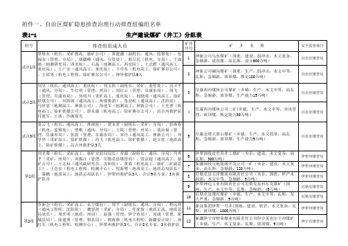 全区生产建设煤矿(井工)集中隐患排查分组