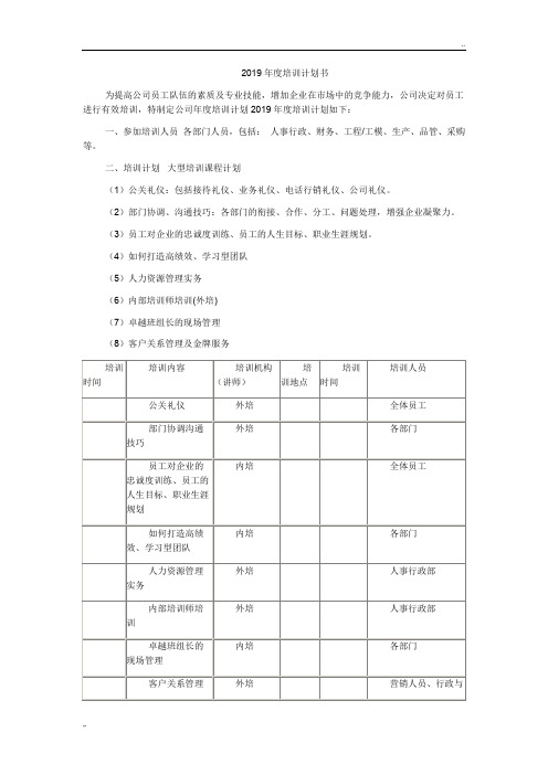 2019年度培训计划书