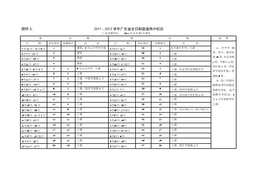 2011-2012广东省全日制普通高中(职中)校历