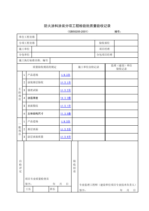 防火涂料涂装分项工程检验批质量验收记录