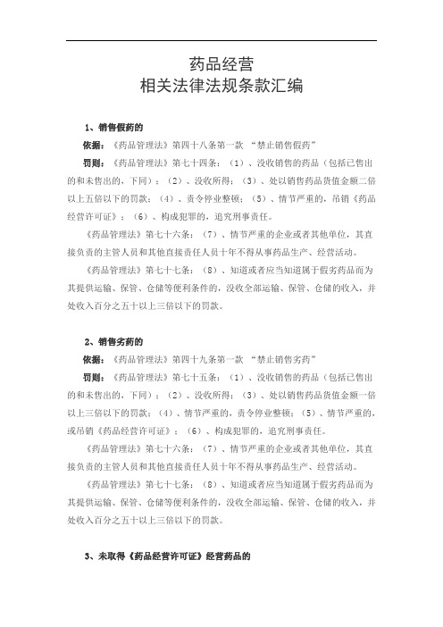 药品经营相关法律法规条款汇编