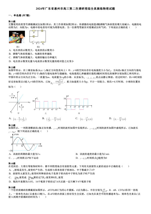 2024年广东省惠州市高三第二次调研理综全真演练物理试题