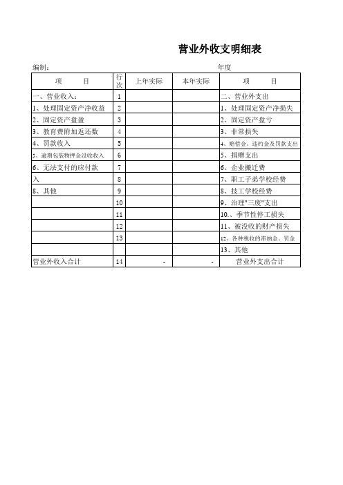 营业外收支明细表