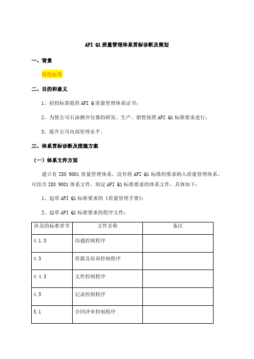 APIQ质量管理体系贯标诊断及策划