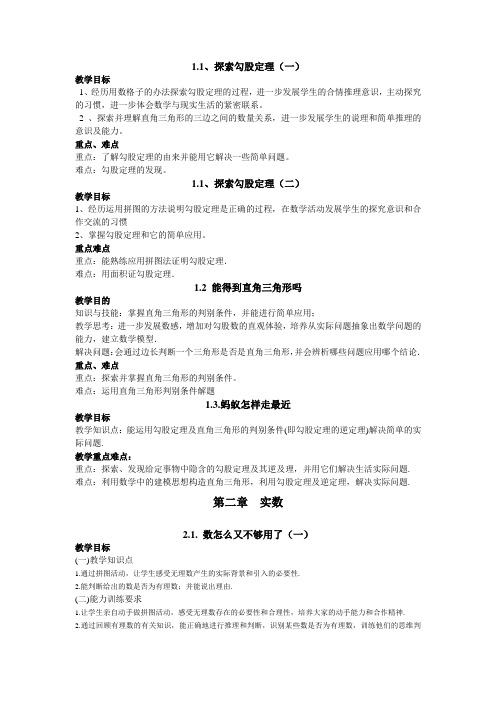 北师大版八年级上册数学各章节重难点知识