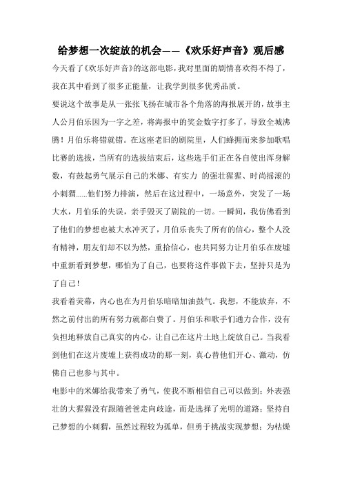 给梦想一次绽放的机会——《欢乐好声音》观后感