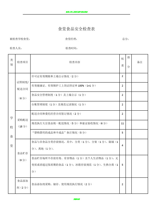 食堂日常检查表