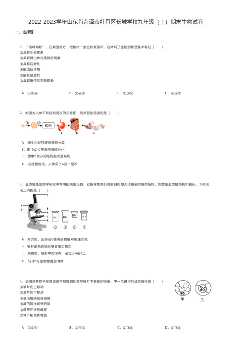 初中生物练习题 2022-2023学年山东省菏泽市九年级(上)期末生物试卷