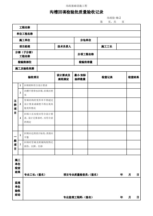 沟槽回填检验批质量验收记录