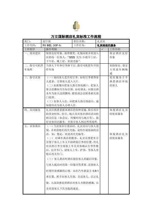 礼宾部 标准工作流程