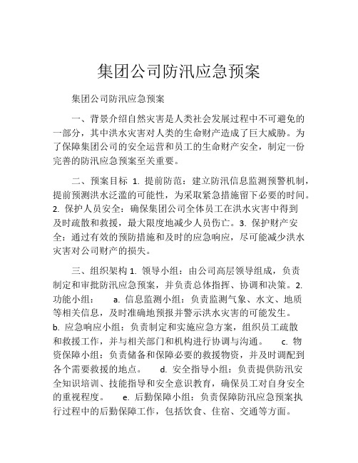 集团公司防汛应急预案