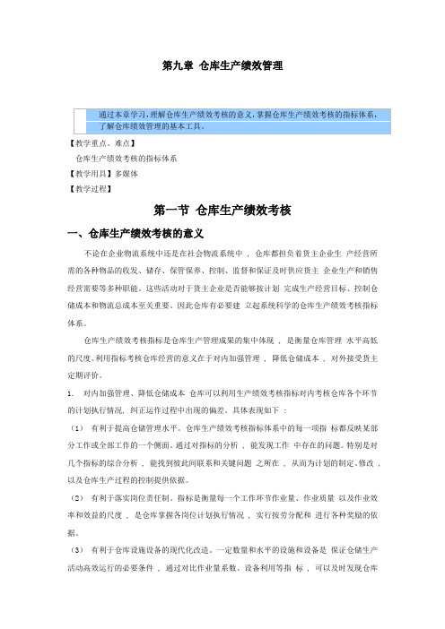 仓储管理实务教案——仓库生产绩效管理