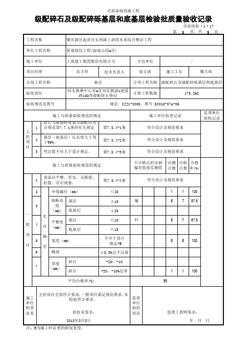 级配碎石及级配碎砾基层和底基层检验批质量验收记录