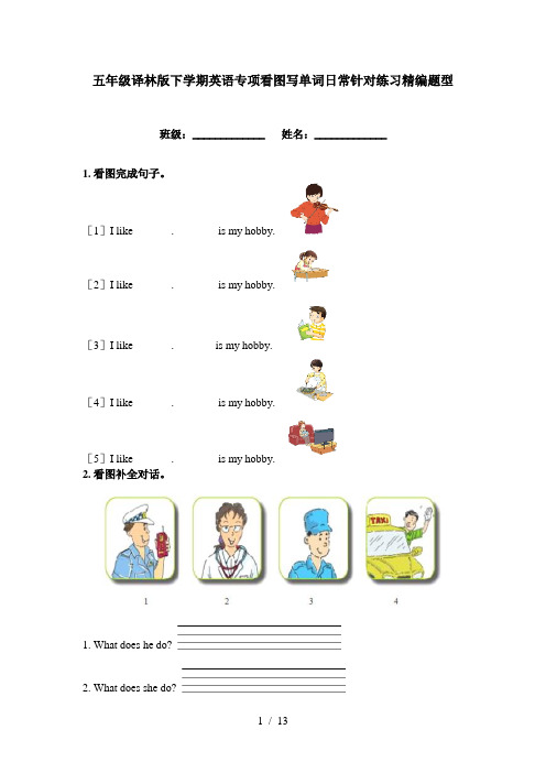 五年级译林版下学期英语专项看图写单词日常针对练习精编题型